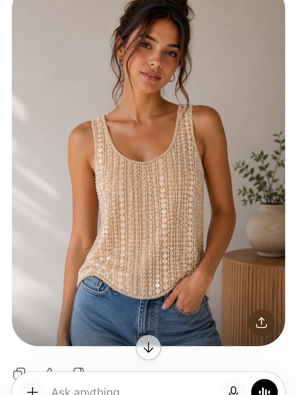 Alberto Makali Sequin Scoop Tank in Champagne Beige